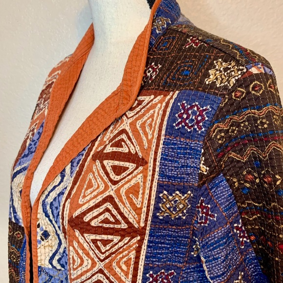 Alfred Dunner Patchwork Print Quilted Jacket Blazer Blue Brown Orange Size 12 - Picture 5 of 14